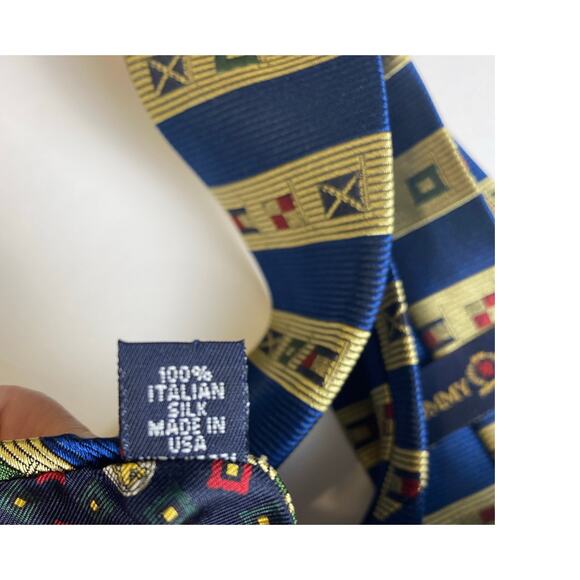Tommy Hilfiger Blue Gold Striped Italian Silk Flags Tie - Picture 4 of 5